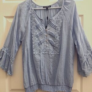 Cable & Gauge Peasant Blouse With Lace Design
